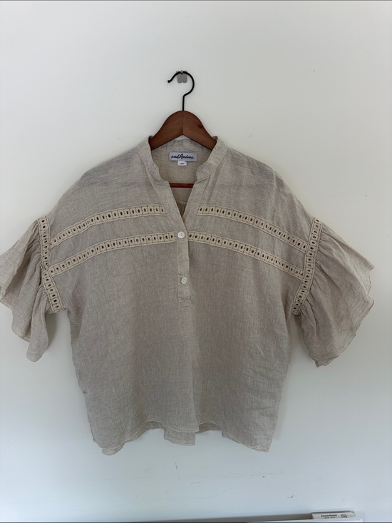 and Andrea Tops - Natural Linen Crochet-Trim Peasant Blouse
